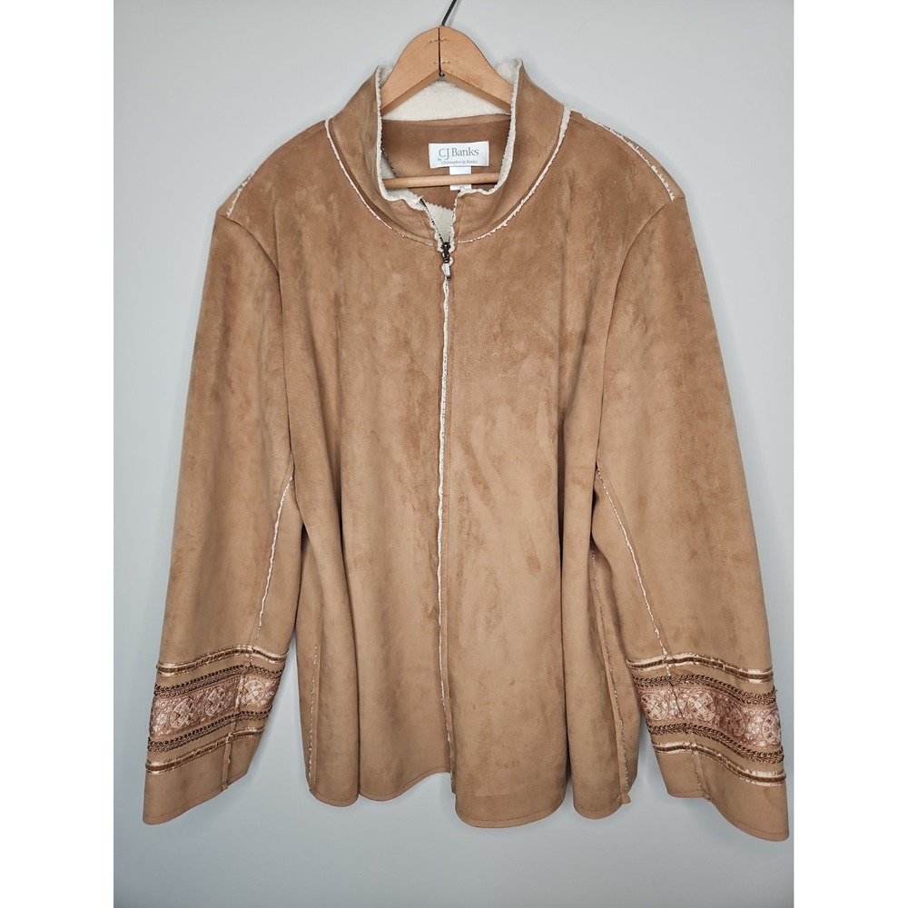 Cj Banks Jacket 1X Brown Faux Suede Sherpa Velvet Trim Boho Western Indie Y2K - Picture 2 of 13